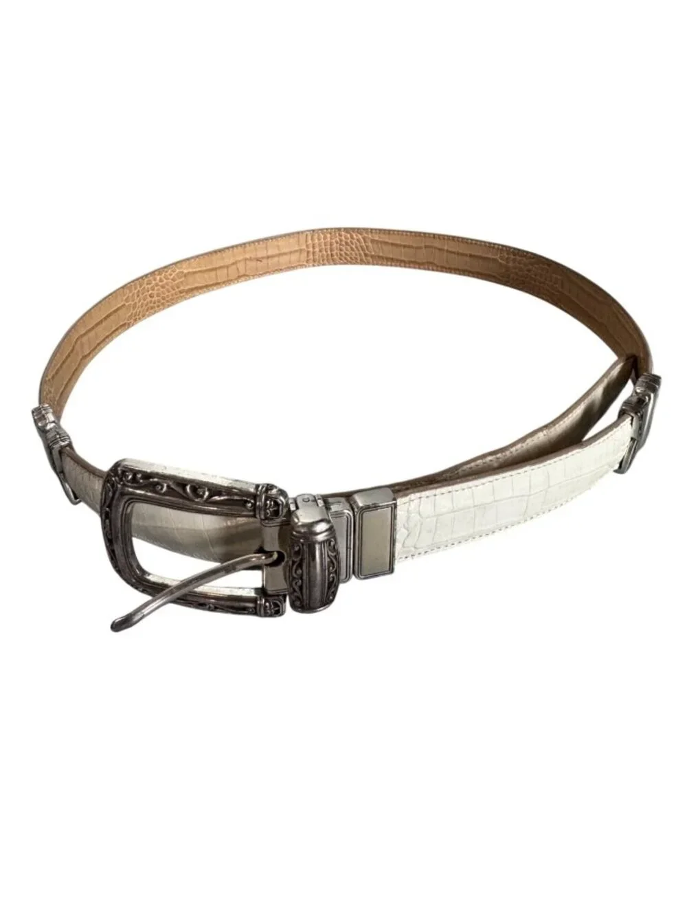 Brighton B2701 Reversible White Croc Embossed Leather Belt Silver Hardware L 34 - Picture 2 of 7